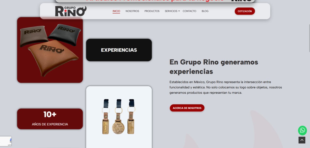 Captura de la sección de promocionales premium de Grupo Rino