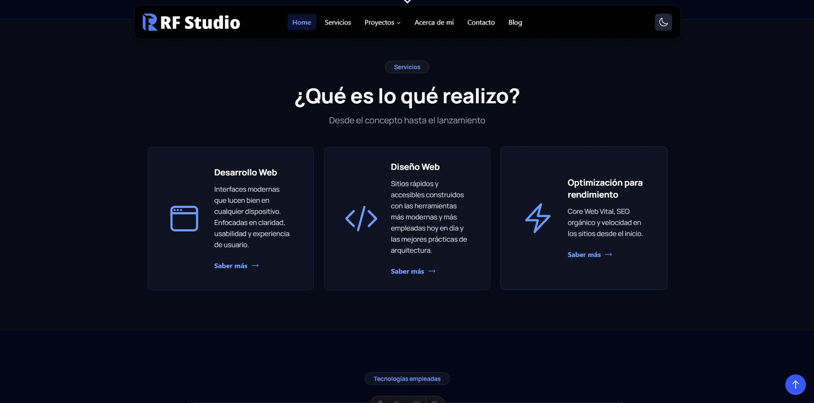 Captura de la página de proyectos de este portafolio
