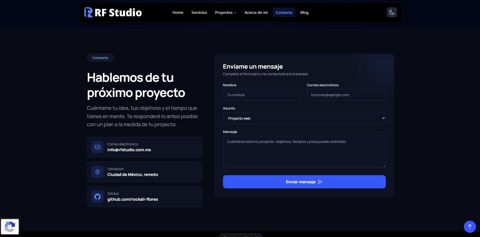 Captura del portafolio RF Studio — sección 6